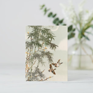 Antique Birds Asian Garden Bamboo Sparrows Postcard