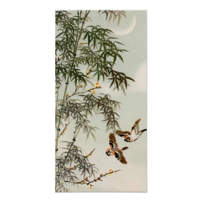 Antique Birds Asian Garden Bamboo Sparrows Poster (Front)