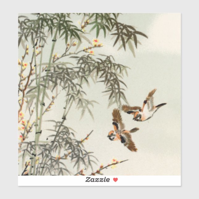 Antique Birds Asian Garden Bamboo Sparrows Sticker (Sheet)