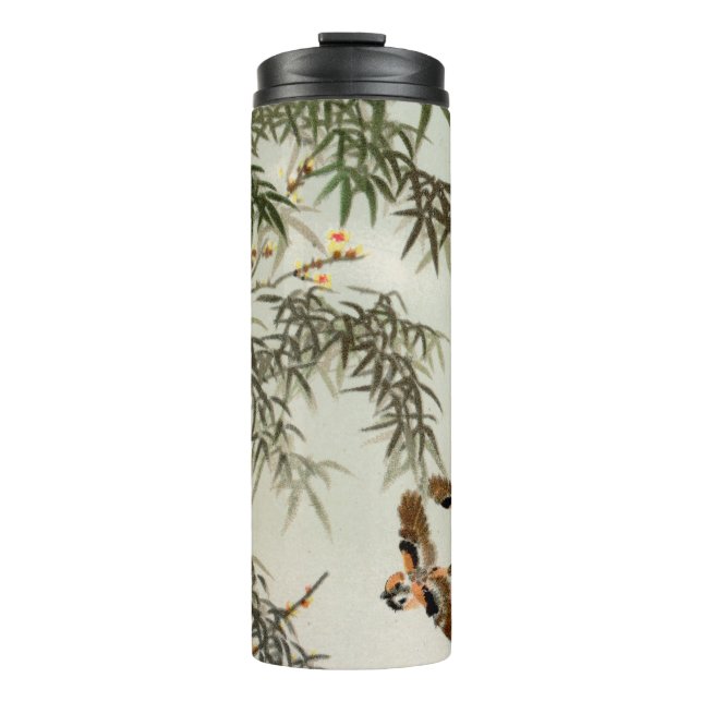 Antique Birds Asian Garden Bamboo Sparrows Thermal Tumbler (Front)