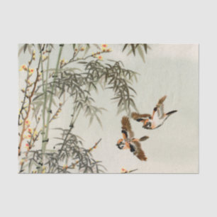 Antique Birds Asian Garden Bamboo Sparrows Tissue Paper