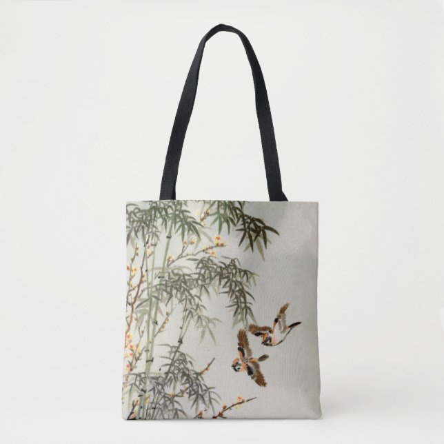 Antique Birds Asian Garden Bamboo Sparrows Tote Bag (Front)