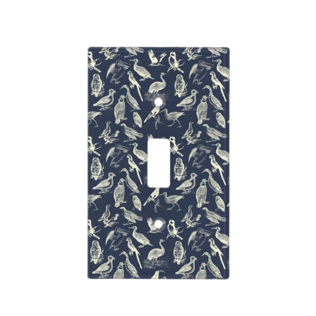 Antique Birds Illustrations Engravings Cream Navy Light Switch Cover (Front)