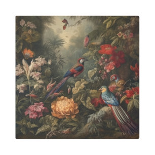 Antique Birds in Paradise Botanical Metal Print