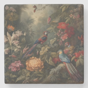 Antique Birds in Paradise Botanical Stone Coaster