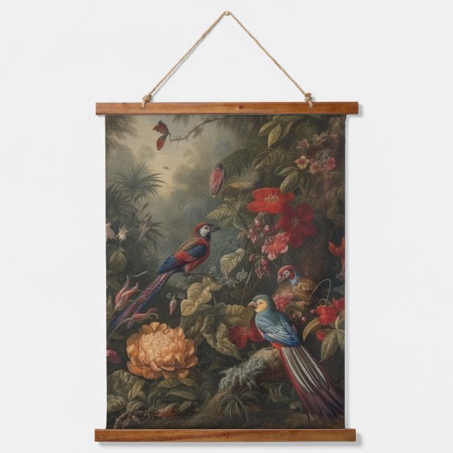 Antique Birds in Paradise Botanical Wall Mural Hanging Tapestry (Front)