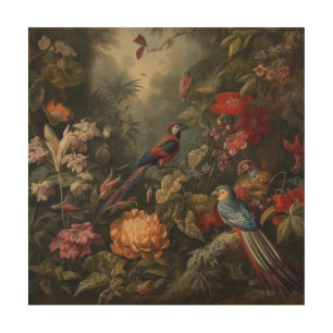 Antique Birds in Paradise Botanical Wood Wall Art