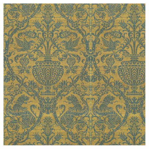 Antique Birds, Vase & Lions Pattern Print Fabric