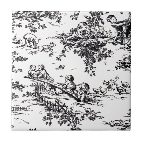 Antique Black and White Baby Toile Tile