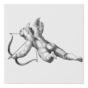 Antique black and white cupid faux canvas print