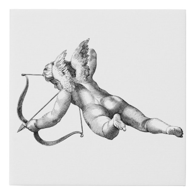 Antique black and white cupid faux canvas print (Front)