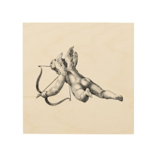 Antique black and white cupid  wood wall art