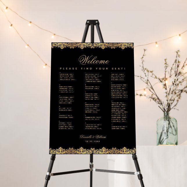 Antique Black Faux Gold Alphabetical Seating Chart Foam Board (In Situ (Stand))