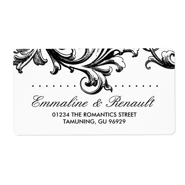 Antique Black Floral Wedding Address Labels (Front)