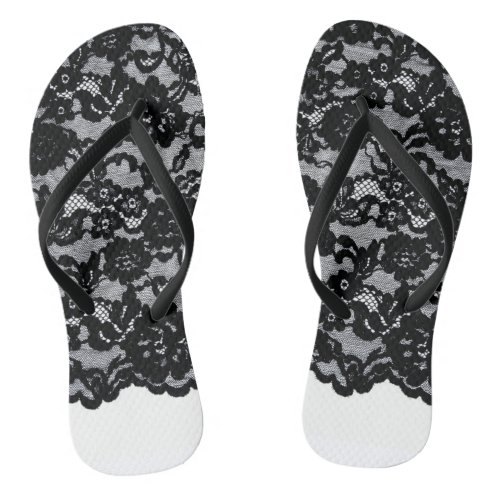 Antique Black Lace Flip Flops