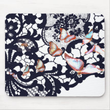 ANTIQUE BLACK LACE PATTERN BUTTERFLY MOUSE PAD