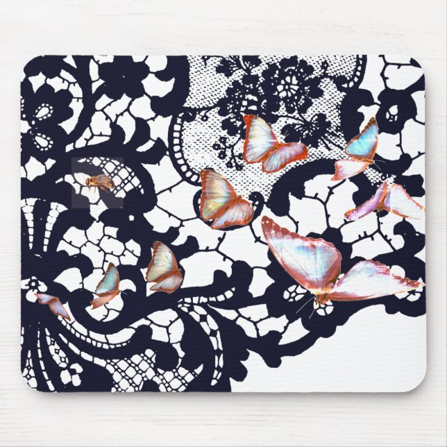 ANTIQUE BLACK LACE PATTERN BUTTERFLY MOUSE PAD (Front)