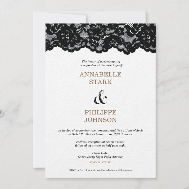 Antique Black Lace Wedding Collection: Invitation (Front)