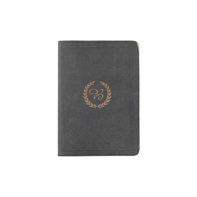 Antique Black Leather Book Look Passport Wallet Holder (Front)
