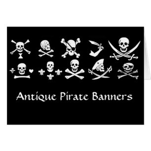 ANTIQUE BLACK PIRATE BANNERS AND TREASURE MAPS CARDS