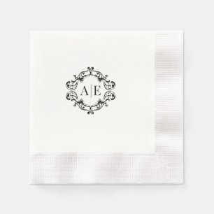 Antique Black & White Crest Monogram Wedding Napkins
