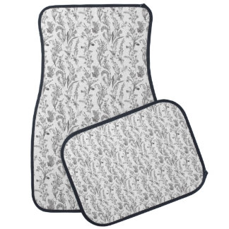 Antique Black White Toile Floral Pattern Vintage Car Floor Mat