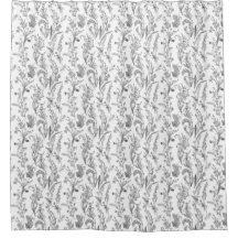 Antique Black White Toile Floral Pattern Vintage