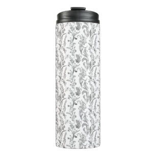 Antique Black White Toile Floral Pattern Vintage Thermal Tumbler