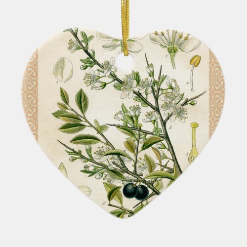 Antique Blackthorn Botanical Print Flower Berry Ceramic Ornament