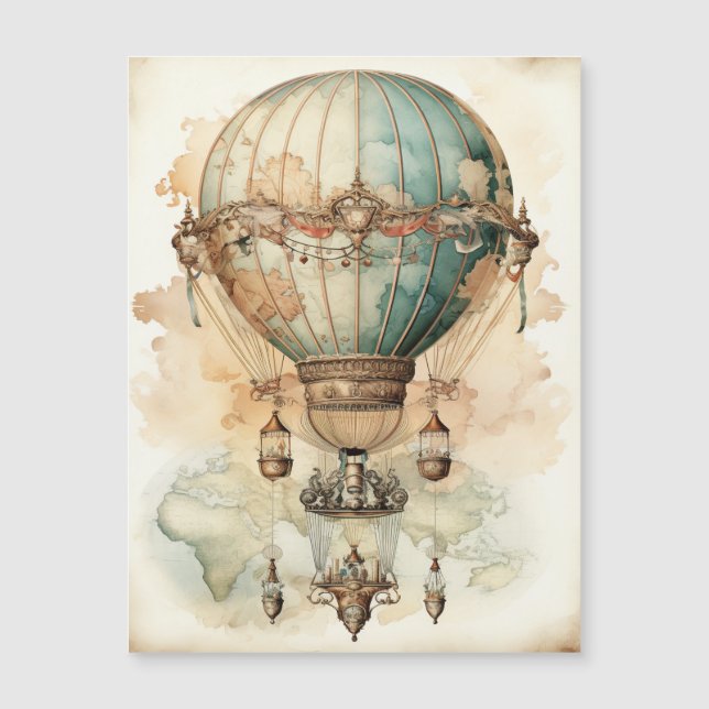 Antique Blue Airship World Map Explorer (Front)