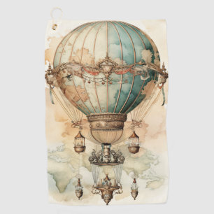 Antique Blue Airship World Map Explorer Golf Towel