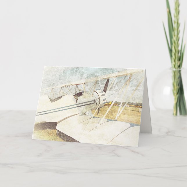 Antique Blue and White Biplane  Card (Front)