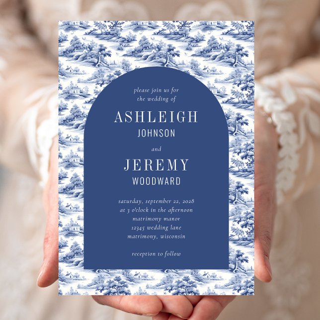 Antique Blue Arch Toile Wedding Invitation (Creator Uploaded)