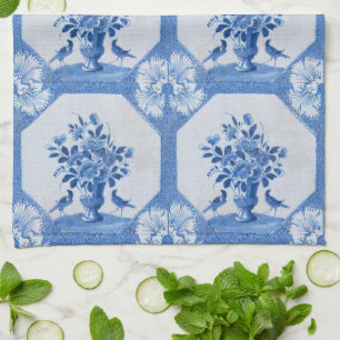 Antique Blue Birds Delft Floral Kitchen Towels