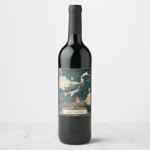 Antique Blue Crane Botanical Custom Wine Label