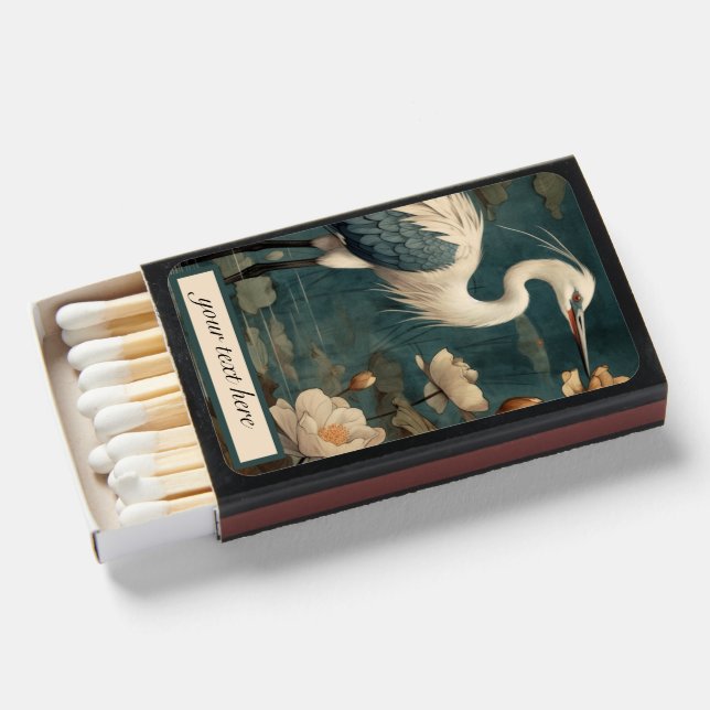 Antique Blue Crane Floral Custom Wedding Favors Matchboxes (Front Open)