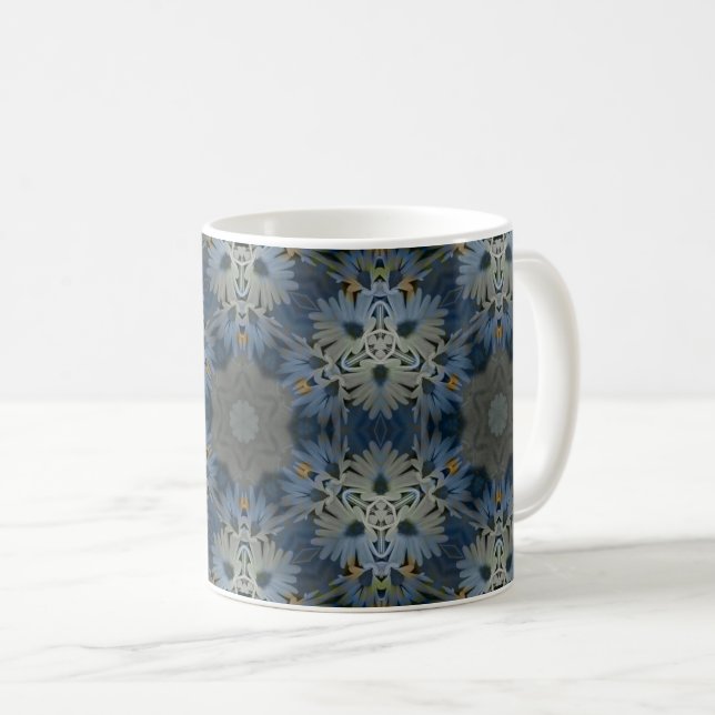 Antique Blue Daisy Floral Coffee Mug (Front Right)