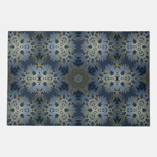 Antique Blue Daisy Floral Doormat (Front)