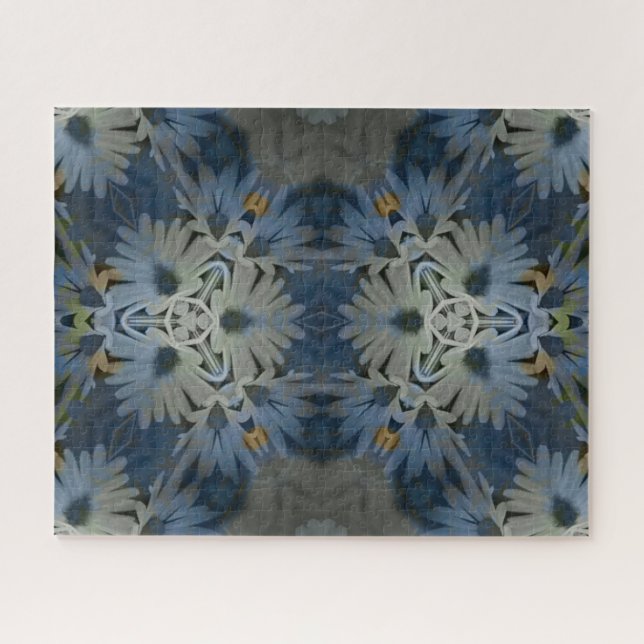 Antique Blue Daisy Floral Jigsaw Puzzle (Horizontal)