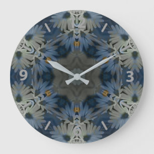 Antique Blue Daisy Floral Large Clock