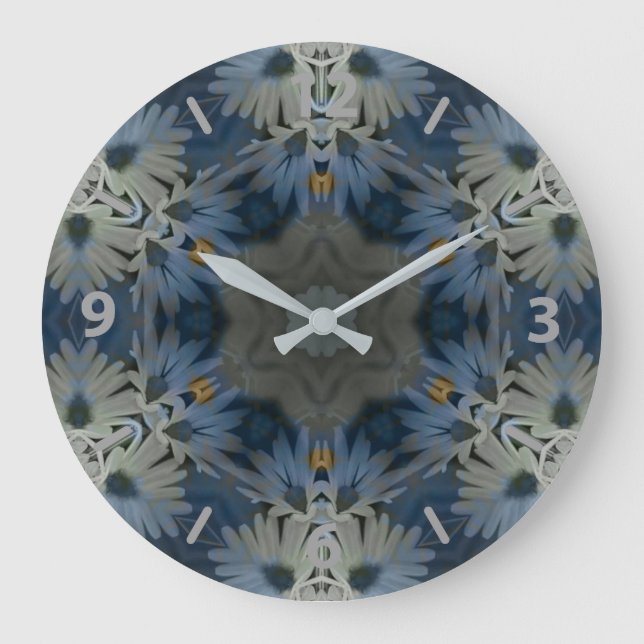 Antique Blue Daisy Floral Large Clock (Front)