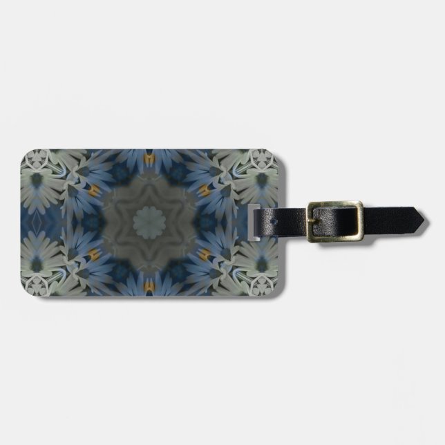 Antique Blue Daisy Floral Luggage Tag (Front Horizontal)