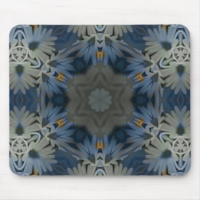 Antique Blue Daisy Floral Mouse Pad (Front)