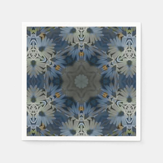 Antique Blue Daisy Floral Napkins (Front)