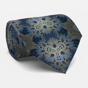 Antique Blue Daisy Floral Neck Tie