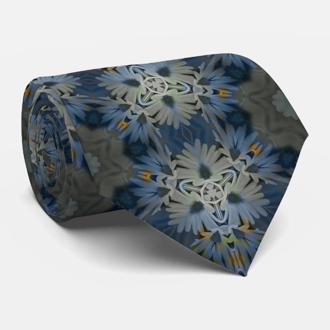 Antique Blue Daisy Floral Neck Tie (Rolled)