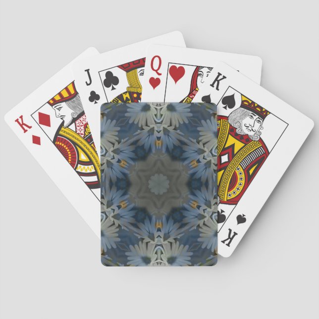 Antique Blue Daisy Floral Poker Cards (Back)