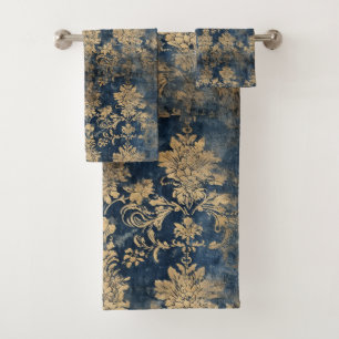 Antique Blue, Damask Pattern Bath Towel Set