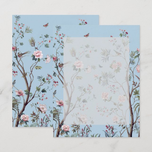 Antique blue floral RSVP card (Front/Back)