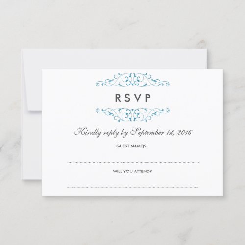 Antique Blue Flourish Wedding RSVP